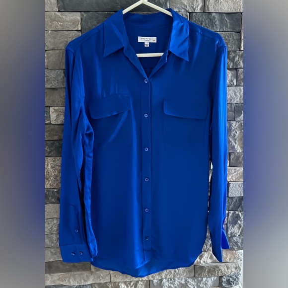 Equipment Signature Hyper Blue Satin Button Up Shirt - Picture 5 of 16